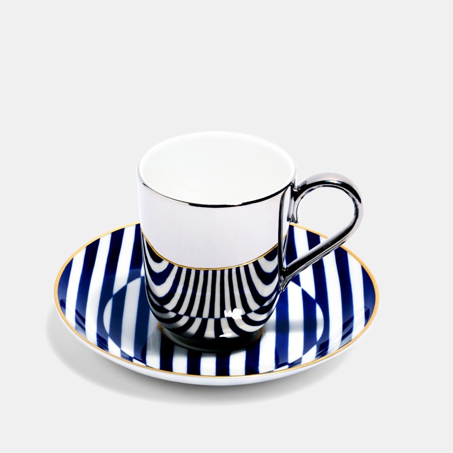 Bone China Richard Brendon | Platinum Espresso Cup & Saucer - Superstripe