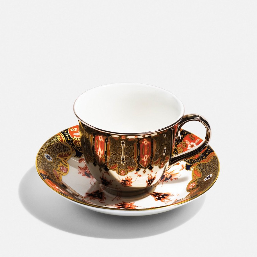 Bone China Richard Brendon | V&A Dragon Flower Reflect Platinum Teacup And Saucer Set