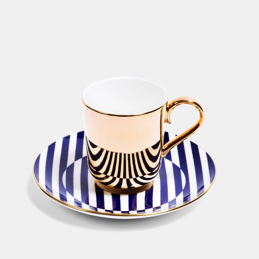 Bone China Richard Brendon | Gold Espresso Cup & Saucer - Superstripe