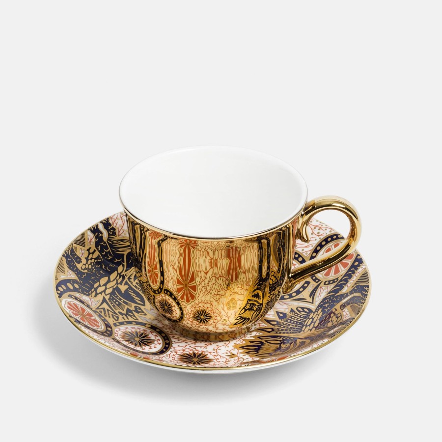 Bone China Richard Brendon | V&A Mythical Beasts Reflect Gold Teacup And Saucer Set