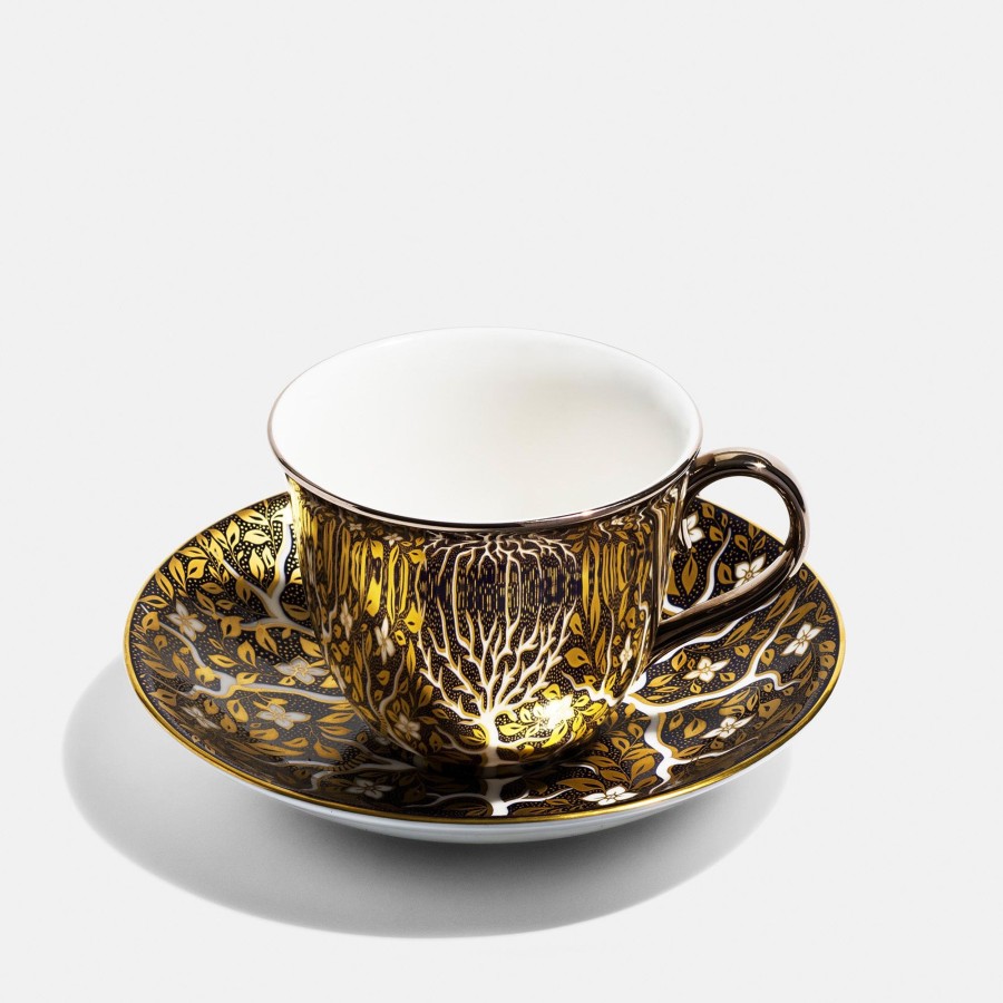 Bone China Richard Brendon | V&A Tree Of Life Reflect Platinum Teacup And Saucer Set