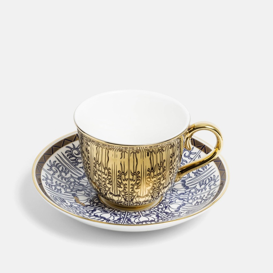 Bone China Richard Brendon | V&A Georgian Lilies Reflect Gold Teacup And Saucer Set