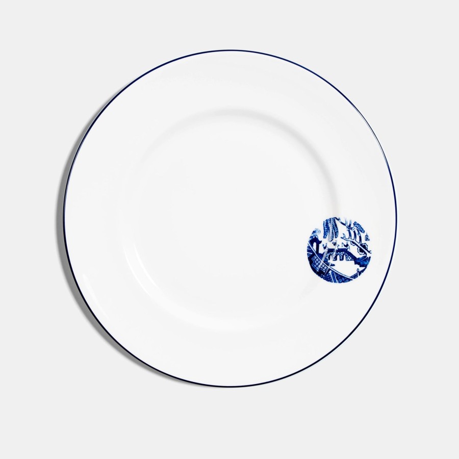 Bone China Richard Brendon | Rimmed Dinner Plate (27Cm) - Details From Willow