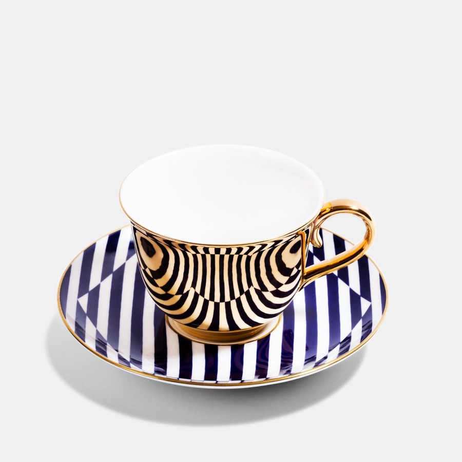 Bone China Richard Brendon | Gold Teacup And Saucer - Superstripe