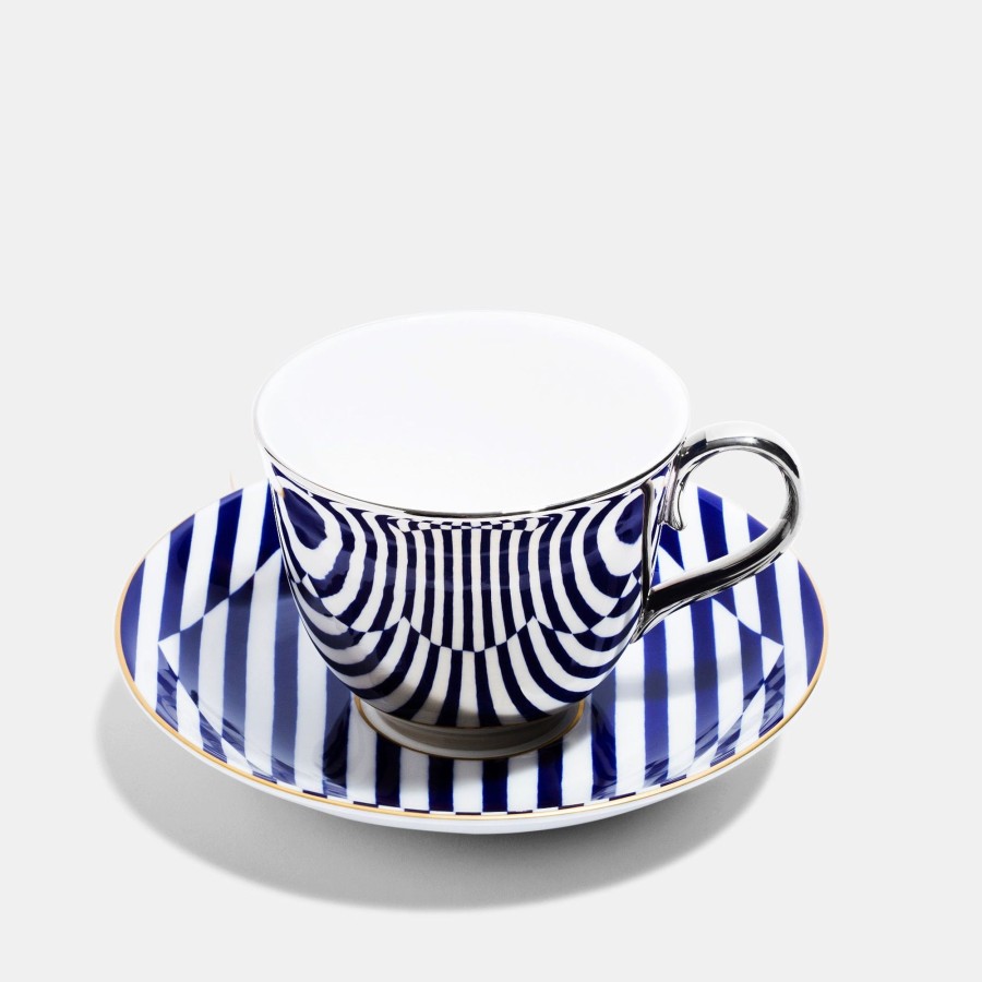 Bone China Richard Brendon | Platinum Teacup & Saucer - Superstripe