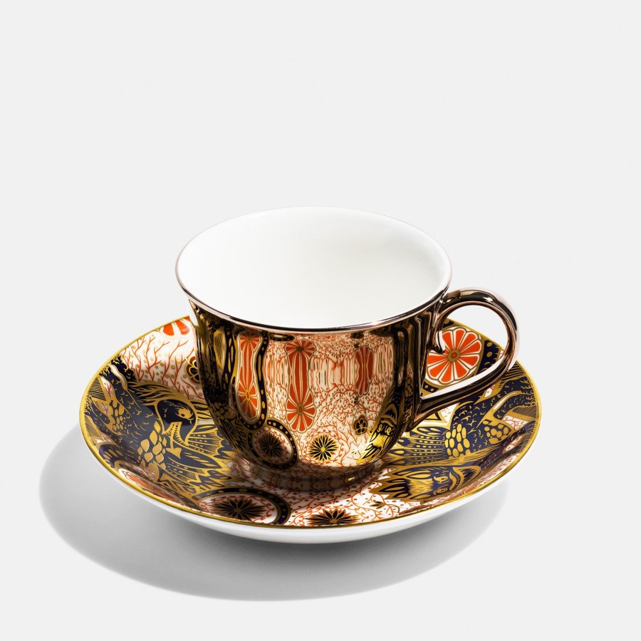 Bone China Richard Brendon | V&A Mythical Beasts Reflect Platinum Teacup And Saucer Set