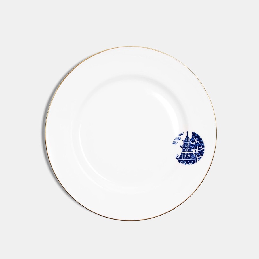 Bone China Richard Brendon | Rimmed Side Plate (23Cm) - Details From Willow