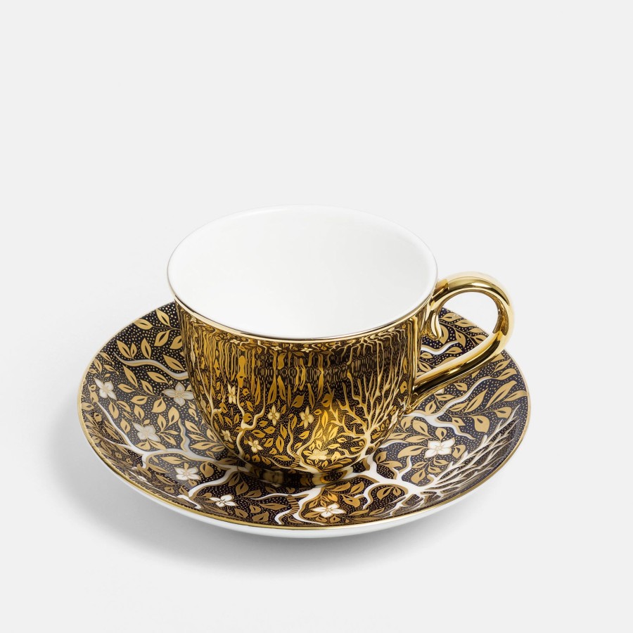 Bone China Richard Brendon | V&A Tree Of Life Reflect Gold Teacup And Saucer Set